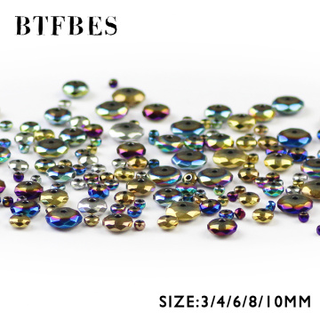 BTFBES Plating Color Hematite Faceted Flat Round Beads 3/4/6/8/10mm Natural Stone Ore Multiple Colour Loose Beads Jewelry Making