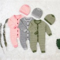 2pcs Knitted Newborn Baby Clothes Cotton Spring Autumn Baby Romper With Plaid Hat Infant Toddler Jumpsuit Girls Boys Set