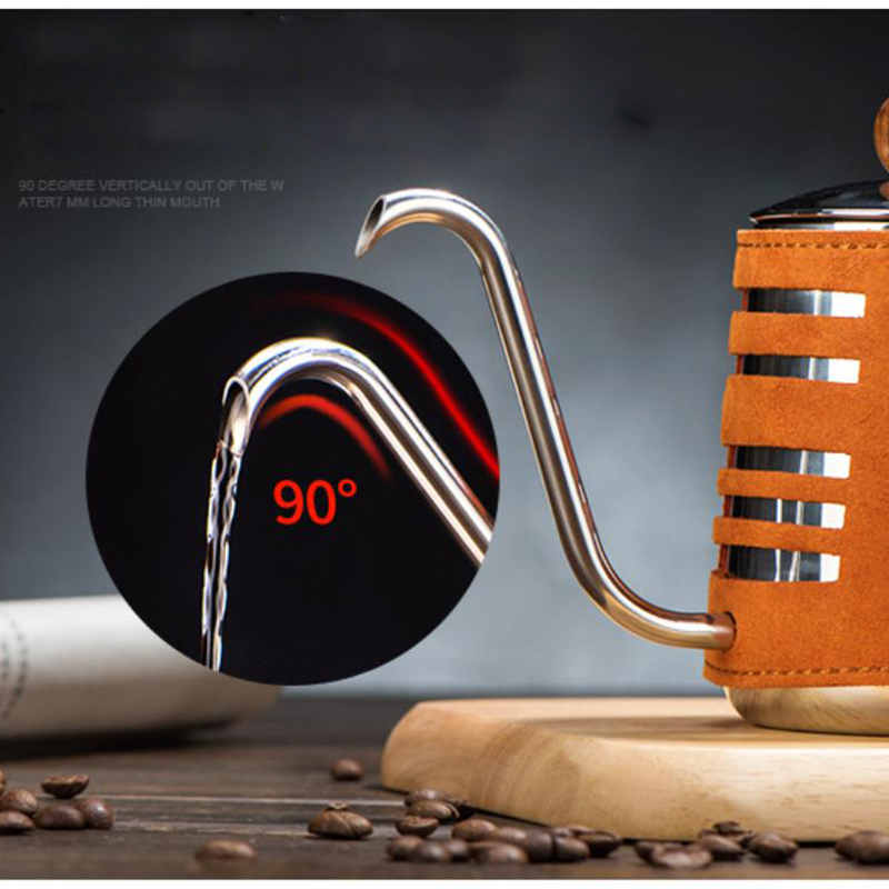 Pour Over Coffee Kettle Anti-Hot Handleless Coffee Drip Kettle Leather Wrapped Coffee Maker With Gooseneck Spout Tea Pot 350ml