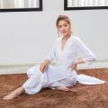 India Traditional Woman Yoga Costume Cotton Hand-made Embroidery Kurtas Thin Kundalini White Top