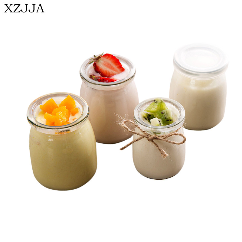 XZJJA 100/200ml Portable Household Lucency Yogurt Bottle Party Mousse Jelly Pudding Cup Drinking Milk Glass Bottle Seasoning Jar