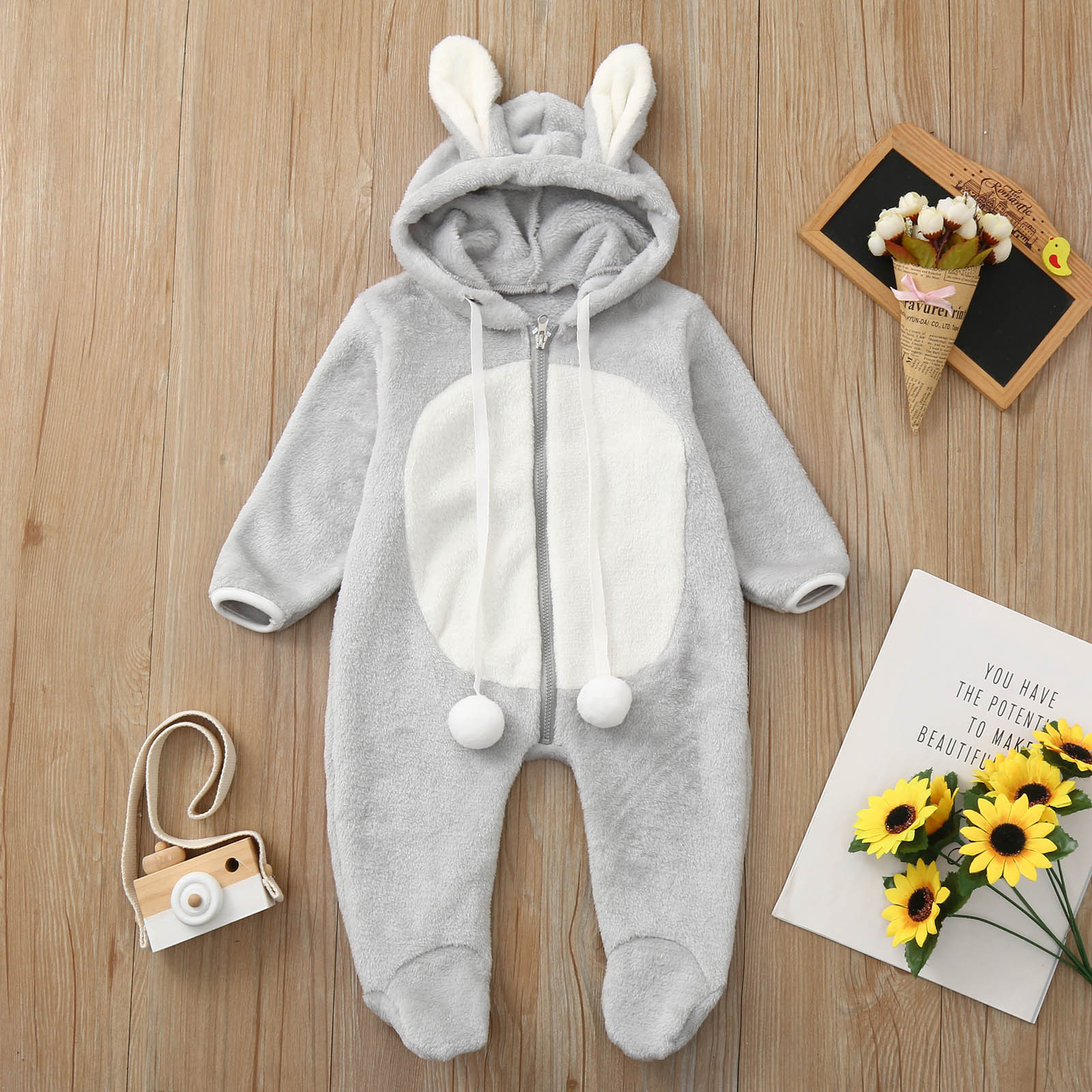 Newborn Jumpsuit Coat Baby Boys Girls 2020 Fashion Winter Thick Cute Ear Fleece Romper Warm Zipper Outwear Children's Clothes