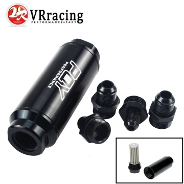 VR -Universal Car Racing In-Line Fuel Oil Filter With AN6/AN8 Fittings Adapter and 60 Micron Steel Element VR5565