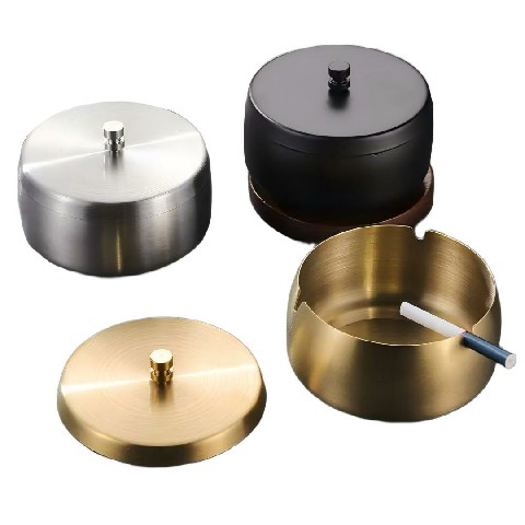 Customizable stainless steel ashtray.