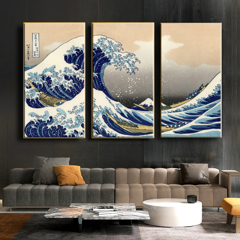 Japanese Ukiyo-e picture on wave canvas Kanagawa surfing Mount Fuji landscape wall art poster print for living room painting
