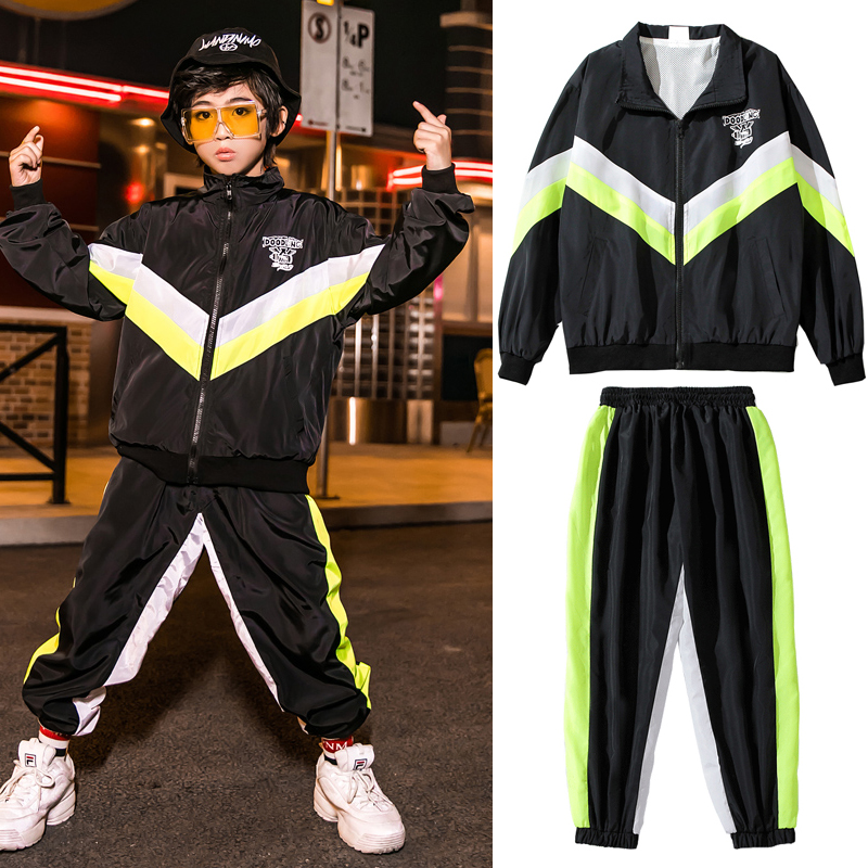 Kids Hip Hop Costumes boys Street Dance Clothes jacket Pants Modern Stage Performance Wear Children Cheerleading Outfit DQS3493