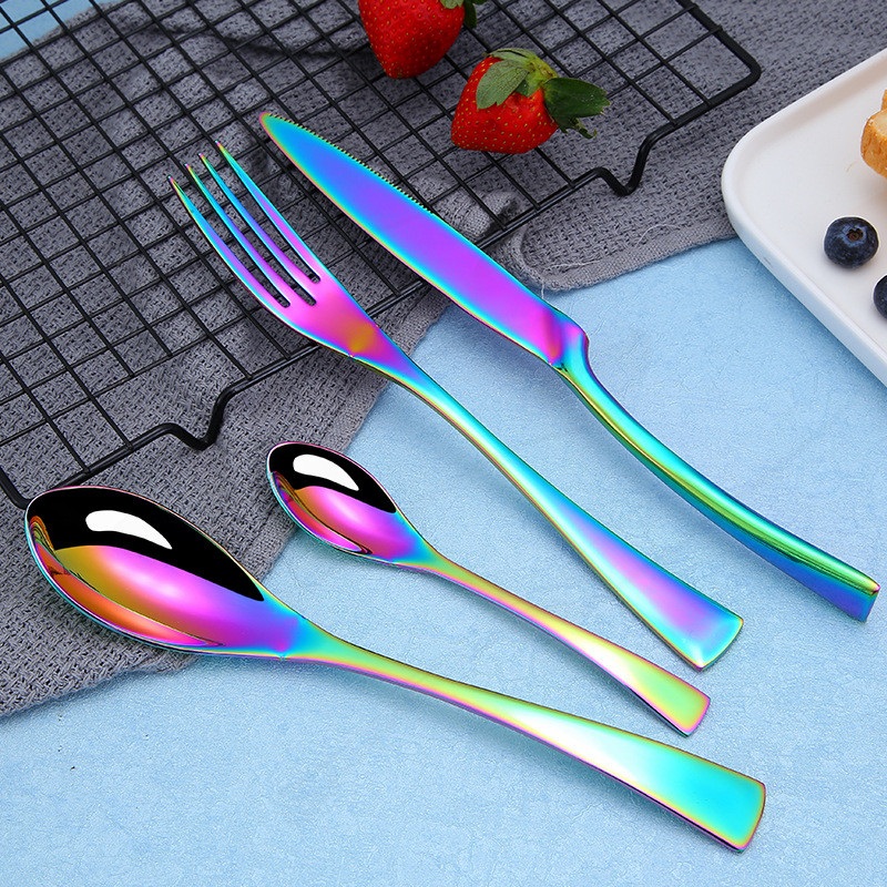 Golden Tableware Cutlery Stainless Steel Fork Knife Spoon Rainbow Dinner Set Cutlery Tableware for Restaurant Silverware Set
