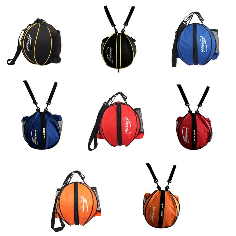 Universal Basketball Bag Football Volleyball Basketball Storage Bag Round Shape Adjustable Shoulder Strap 2 Side Mesh Pockets