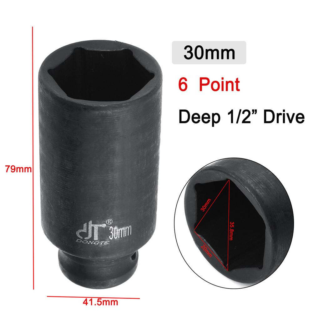 1/2" Hex Sleeve Deep Impact Socket Hexagon Socket Nut Tool 6 Point Hub Axle Spindle Pneumatic Sleeve 17 18 19 21 22 24 27 30MM