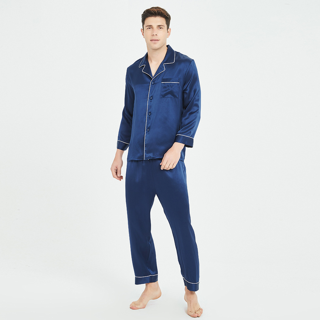 19 Momme Silk Pajamas Men's 100% Mulberry Silk Long Sleeve Suit Couples Comfortable Pajamas Man sleepwear 2021 New Style