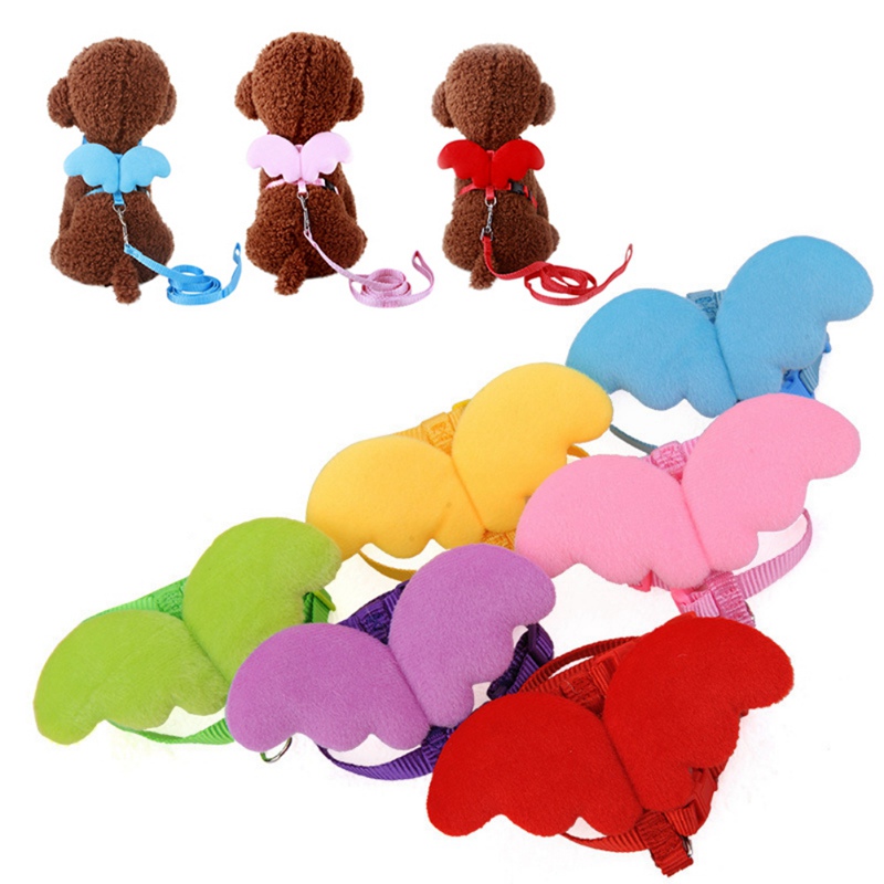 Angel Wings Dog Collars Harnesses Leash Decoration Pet Dog Adjustable Chest Harness with Leash Multi-color Options