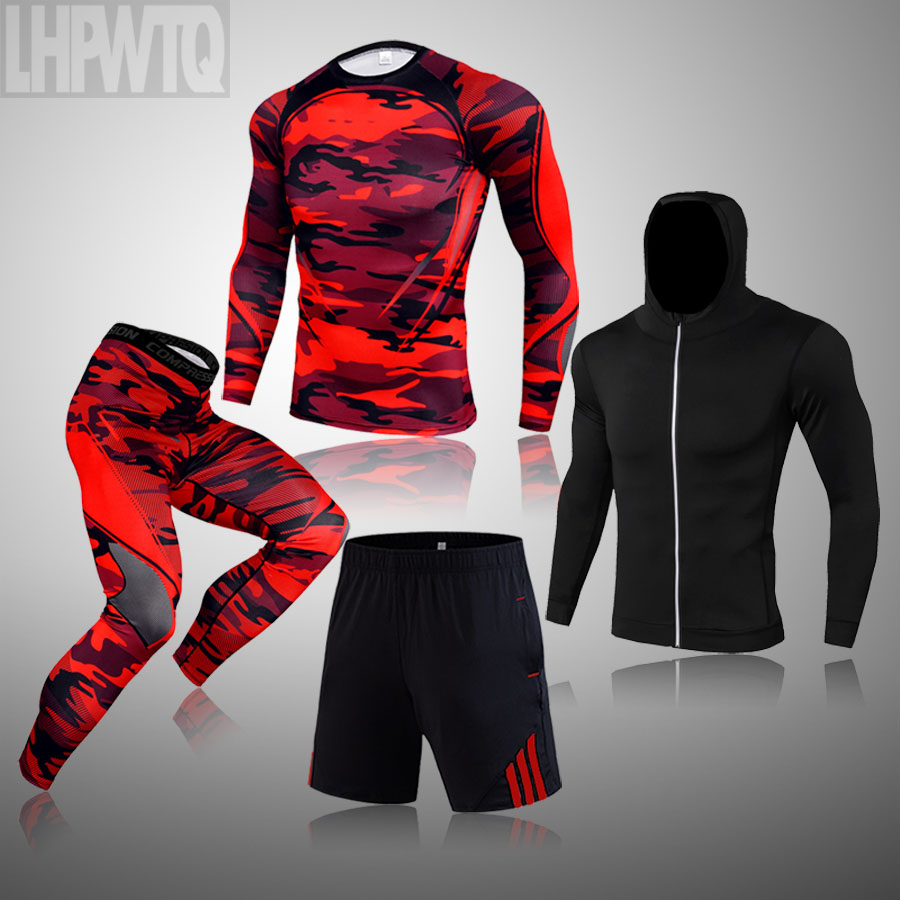 Winter Suit For Men 4 Piece Men Thermal Underwear Tracksuit Men MMA Thermal Underwear Clothing Rashgard kit Bodybuilding T-Shirt