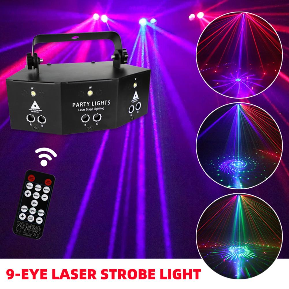 9-eye RGB Disco Dj Lamp DMX Remote Control Strobe Stage Light Halloween Christmas Bar Party Led Laser Projector Home Decor