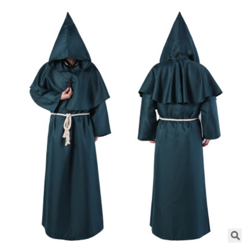 Horror Grim Reaper Costume Medieval Vintage Monk Cosplay Halloween Costume For Adult Men Cloak Robe Scary Wizard Costume