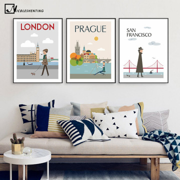The Morning of City London New York Vintage Poster Landscape Art Canvas Painting Wall Picture Print Modern Home Room Decoration