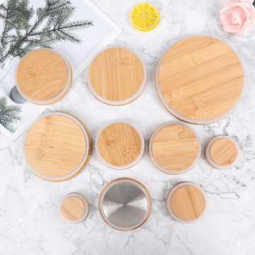 1pc Bamboo Lids Reusable Jar Canning Caps Non Leakage Silicone Sealing Wooden Covers Drinking Jar Supplies