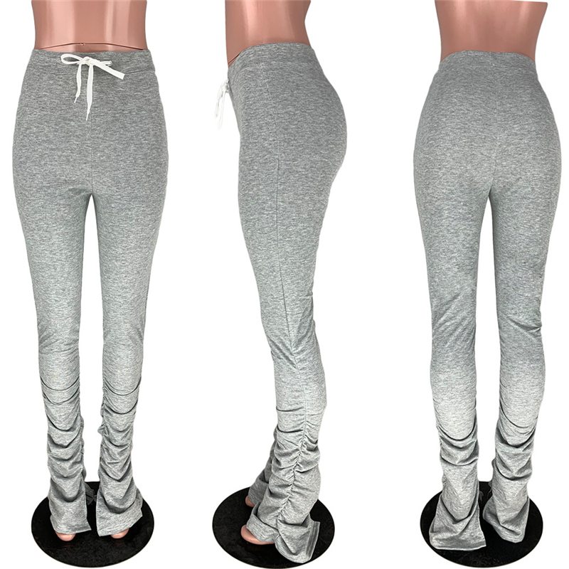 Yoga Leggings Women Sweatpants stacked leggings Ladies Joggers Pleated High Waist Trousers Split Bell Bottom Pants Female 2020