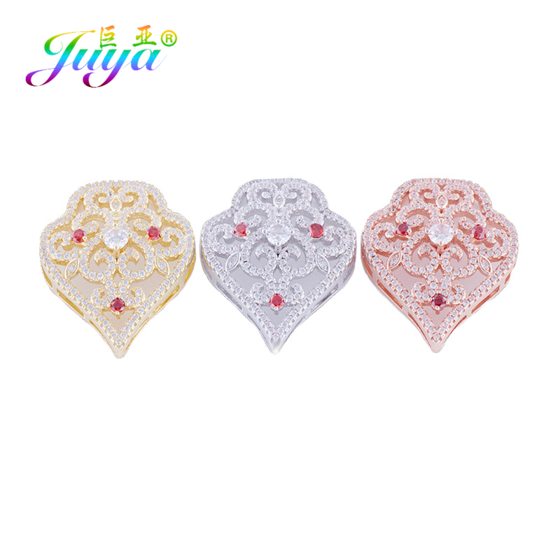 Juya Luxury Gold/Silver Color Cz Handmade Floating Flower Connector Accessories For DIY Women Pearls Necklace Bracelet Making