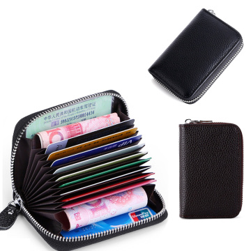 Unisex Solid Color Multifunction Business Card Holder Leather Credit Card Holder Men Women Zipper Card Case Zipper Coin Pocket