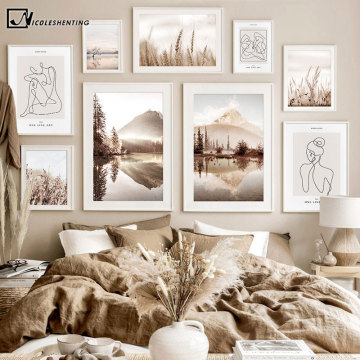 Bohemia Sunrise Nature Landscape Painting Lake Reflection Canvas Poster Nordic Style Art Print Gallery Wall Decoration Picture