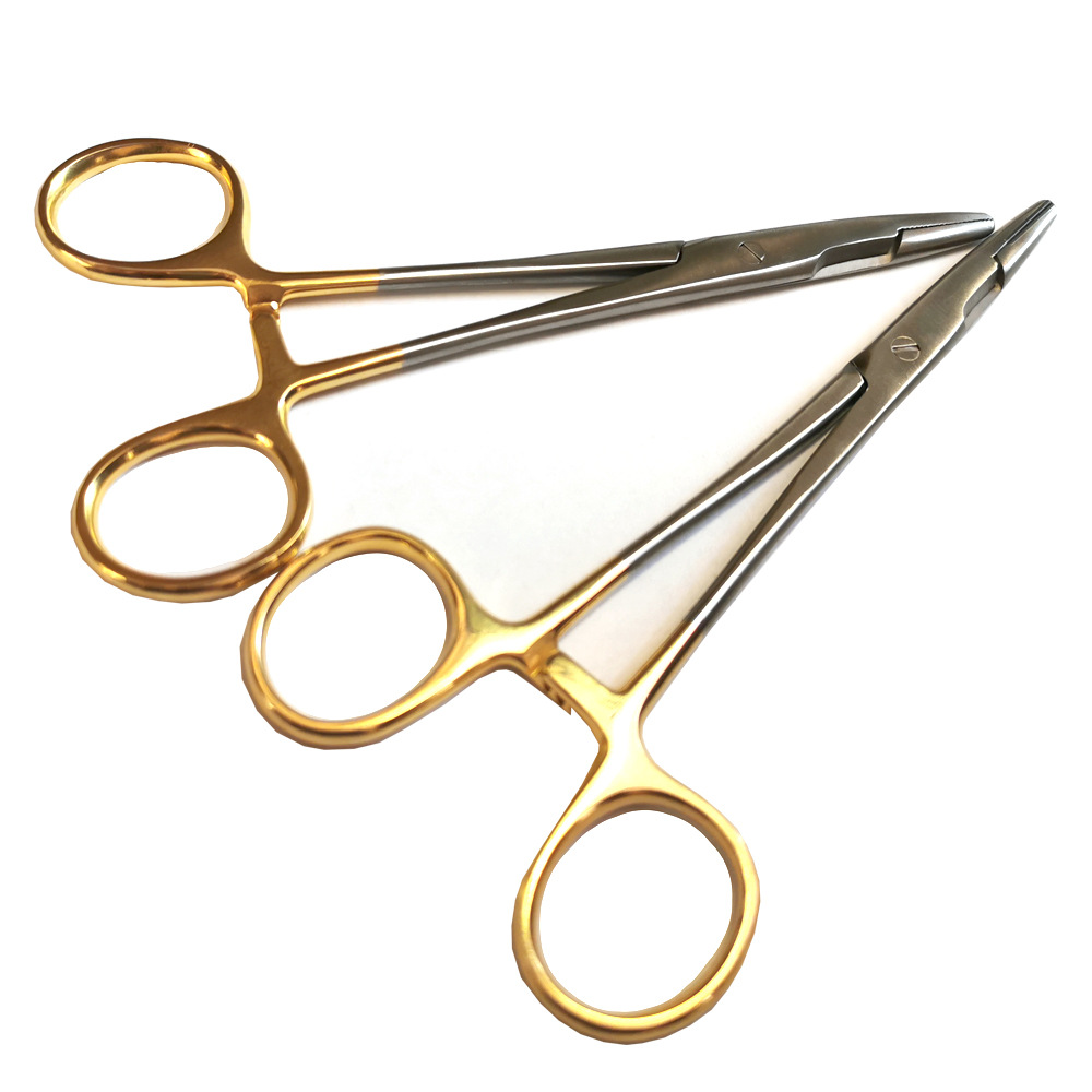 Gold handle insert with scissors needle holder double eyelid plastic surgery stainless steel tool multifunctional needle holder