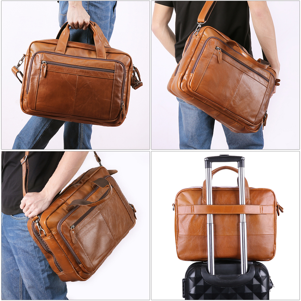 JOYIR Men's Briefcases Genuine Leather 17" Laptop Bag Large Capacity Business Messenger Bags Office Male Tote Travel Handbag