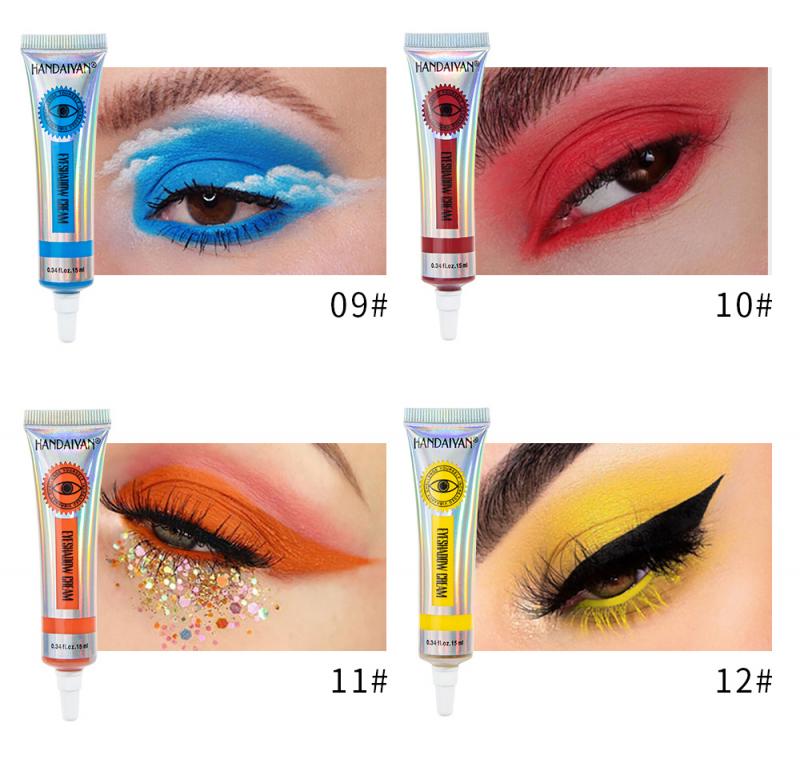 HANDAIYAN 12-color Matte Liquid Eyeshadow Smokey Lasting Waterproof Blue Colorful Eye Shadow Cream Pigmented Eye Makeup TSLM1