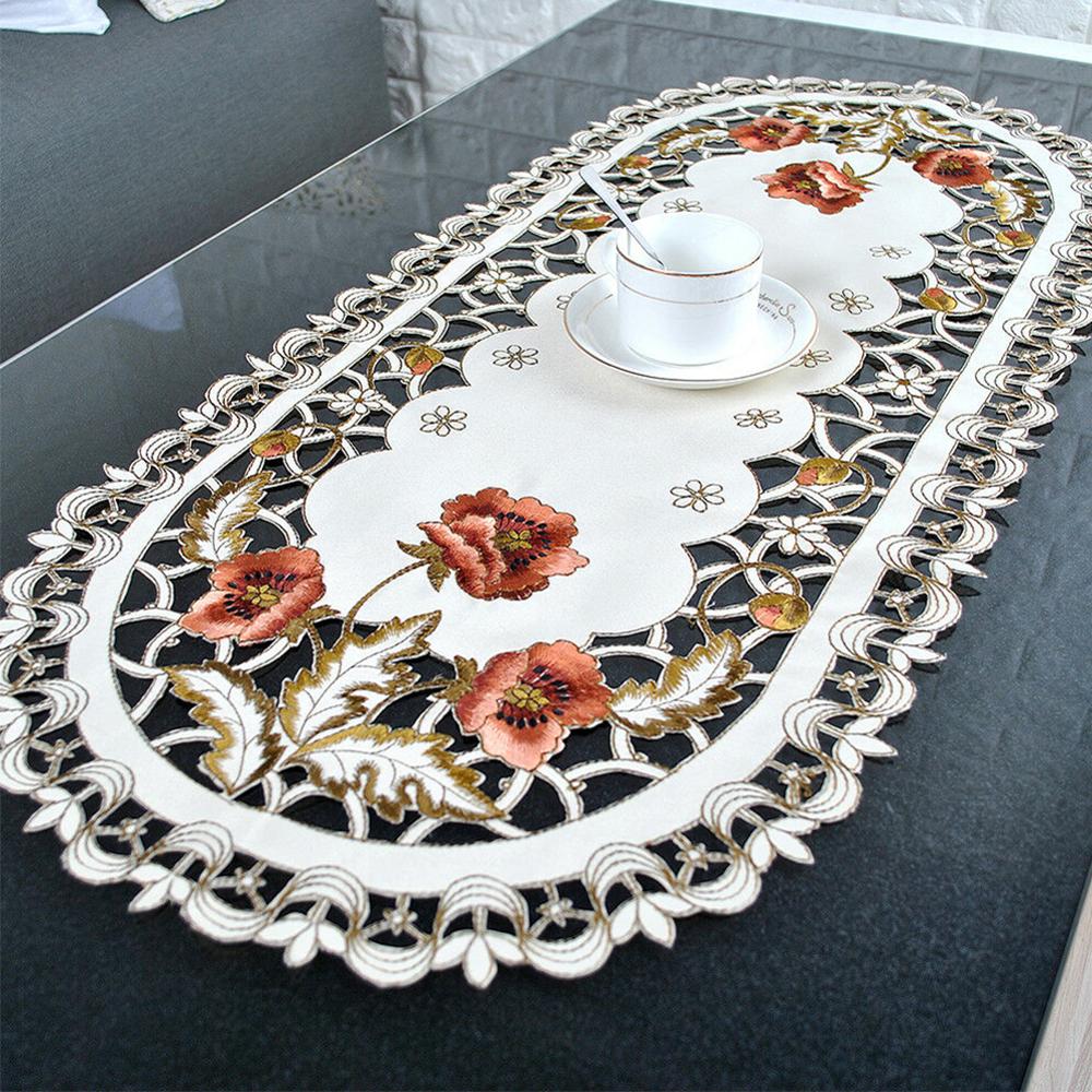 40*85cm Vintage Embroidered Fabric Oval Tablecloth For Wedding Party Event Banquet Home Decoration Supply Table Cover