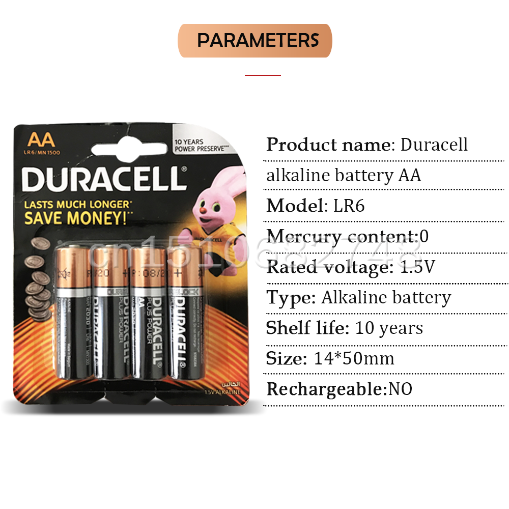 8PCS Original DURACELL 1.5V AA Alkaline Battery LR6 For Toy Remote Control Forehead Thermometer Flashlight Dry Primary Battery