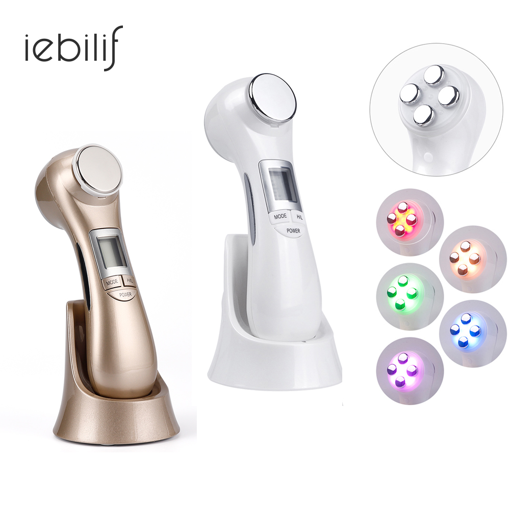 6 in 1 RF Radio Frequency EMS Photon LED Light Therapy Facial Lifting Rejuvenation Microcurrent Vibration Massager Beauty Device