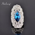 SINLEERY Luxury Big Black Crystal Long Rings For Women Silver Color Cubic Zirconia Wedding Exaggerated Jewelry JZ561 SSP