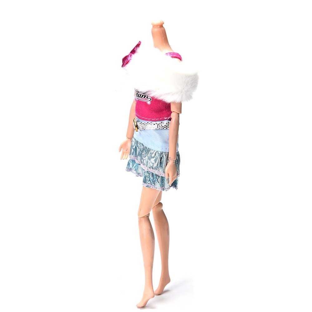 1 Set Skirts Tank With Fur Collar Suits Handmade For Barbie Dolls Clothing For Girls Toy Gifts