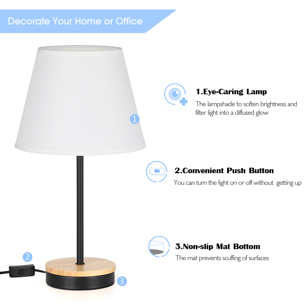 Nightstand Desk Lamps with White Fabric Lampshade