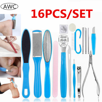 16pcs/10pcs/8pcs/5pcs Stainless Steel Foot File Scraper Heel Hard Skin Remover Multifunctional Pedicure Feet Care Tools