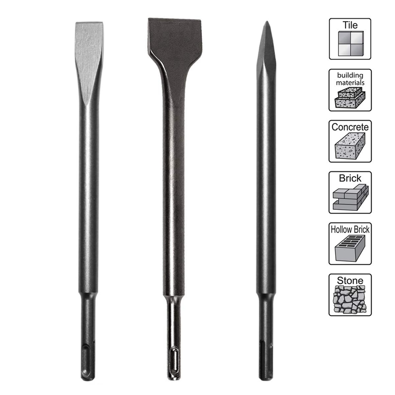 Chisel Set 3-Piece Sds-Plus:Spade Chisel ,Flat Chisel ,Point Chisel/Universally Applicable