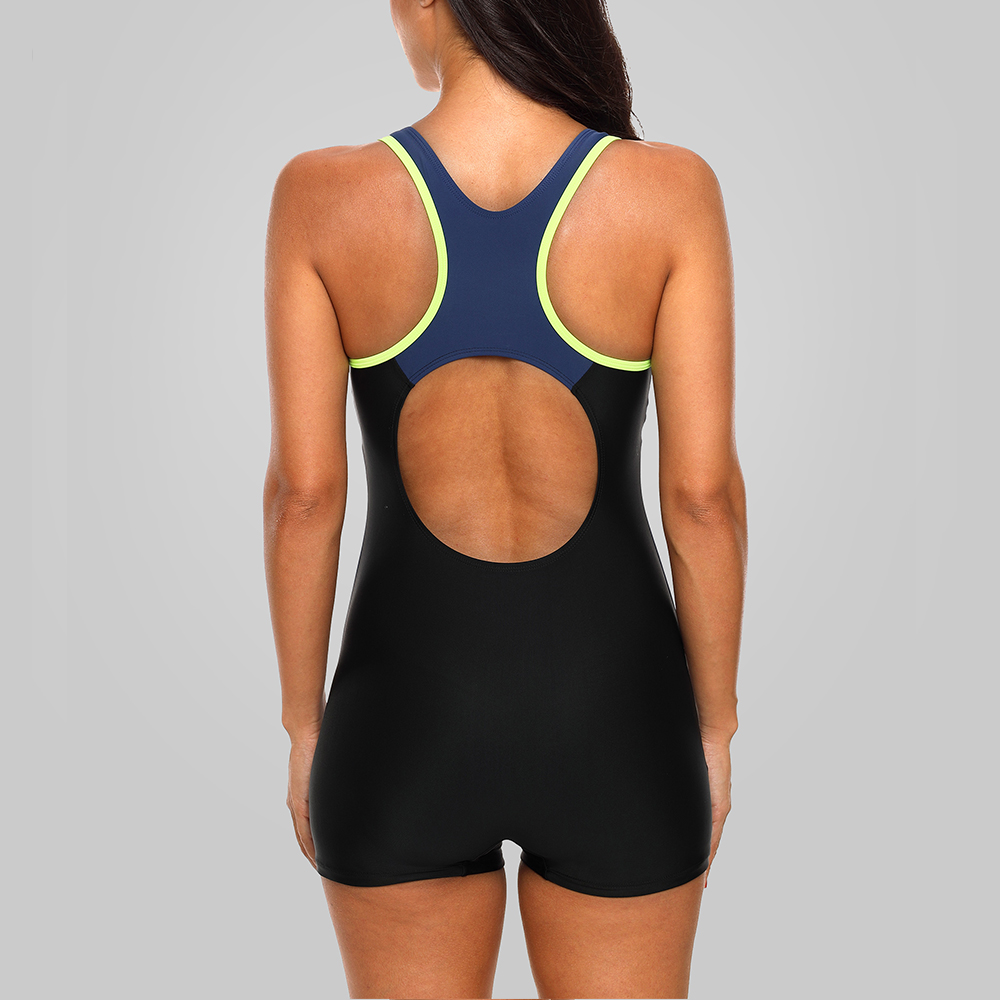 Charmleaks Women One-piece Sports Swimwear Sport Swimsuit Colorblock Anthletic Open Back Beach Wear Fitness Bathing Suits