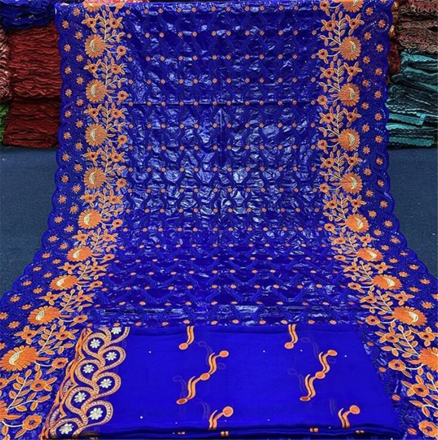 African Bazin Riche Fabric With Brode Latest Fashion Embroidery Bazin Lace Fabric With Nigerian Scarf High Quality 7yards