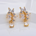 2PCS 24x12MM 24K Gold Color Brass with Zircon Leaf Leaves Stud Earrings High Quality Diy Jewelry Findings Accessories