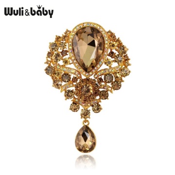 Wuli&baby Big Crystal Waterdrop Flower Brooches Women Palace Style Flower Weddings Party Casual Brooch Pins Gifts
