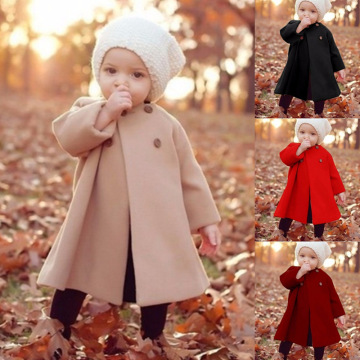 Beautiful baby kid girl's clothes children's round neck long sleeve Cape wool coat coat ins girls jackets toddler girl coat