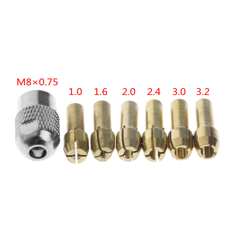 7pcs/lot dremel Brass Collet 1.0/1.6/2.0/2.4/3.0/3.2 +dremel check M8*0.75 Fits Dremel Rotary Tools dremel accessories
