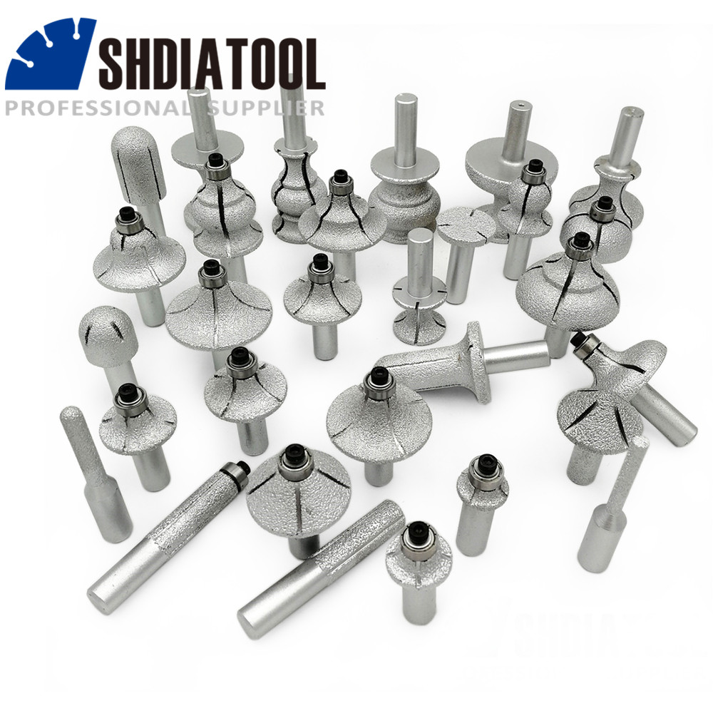 SHDIATOOL 1pc Vacuum Brazed Diamond Router Bits With 1/2" Shank For Stone Router Cutter For Granite & Marble