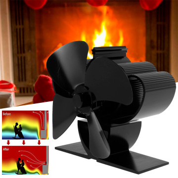 Black 4 Blades Fireplace Fan with Thermometer Heat Powered Pellet Stove Fan Oven Log Wood Burner Eco Electric Stove Fan Tools