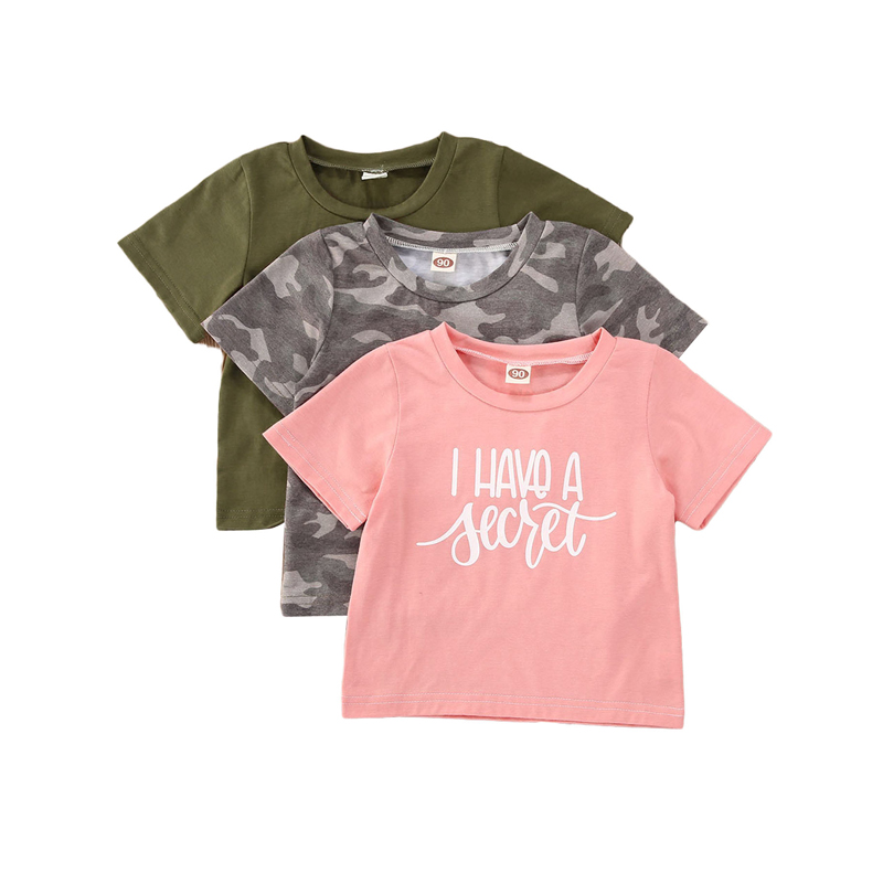 0-6Y Summer Cuasal Infant Baby Girls Boys T Shirts Tops Letter Camouflage Print Short Sleeve Cotton Pullover Tops