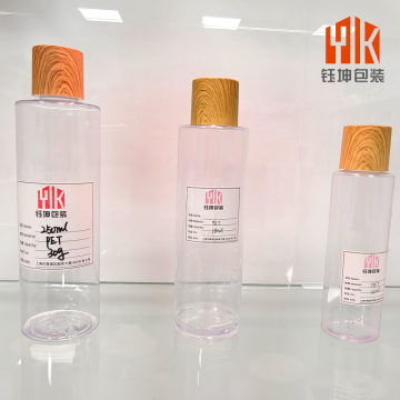 Clear PET Wood Cap Bottle for Cosmetic Liquids