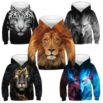 Domineering Lion Boys Hoodies 3D Digital Printing Tiger And wolf Boys Jacket Big Size Casual Kids Sweater 5-14 Years Kid Clothes