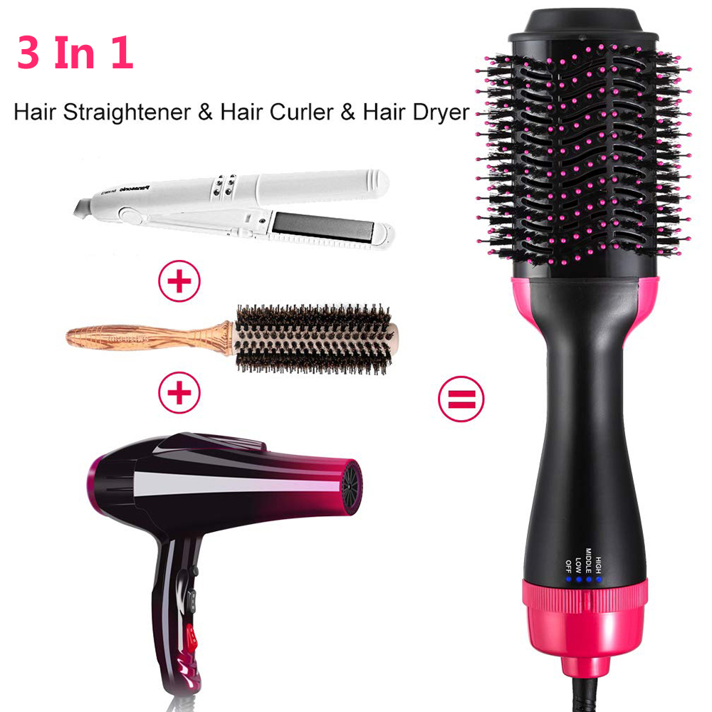 Hair Curler 2-in-1 Hair Straightening Curling Brush Rotating Hot Air Brush Hair Dryer Volumizer Professional Brow Dryer Comb