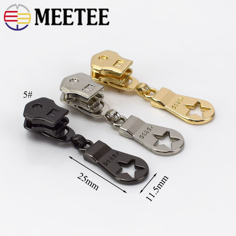 10pcs Meetee 5# Metal Zipper Head Auto Lock for Metal or Nylon Zippers Slider Zip Repari Kit DIY Bags Garment Sewing Accessories