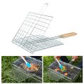 Barbecue Meshes Camping Grill Rack BBQ Clip Folder Grill Roast Folder Basket Tool Meat Fish Vegetable BBQ Tool Wooden Handle