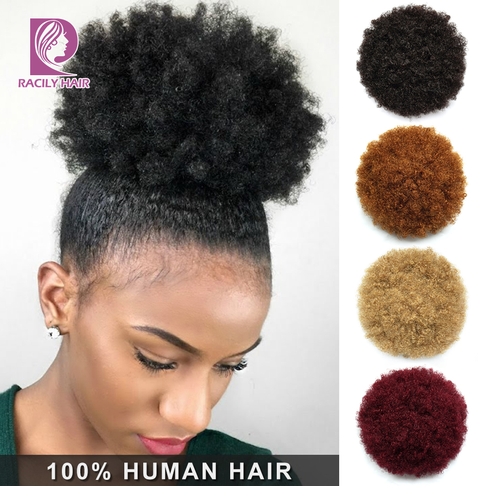 Racily Hair Afro Puff Drawstring Ponytail Human Hair Ombre Kinky Curly Ponytail Clip Ins Brazilian Hair Chignon High Puff Bun